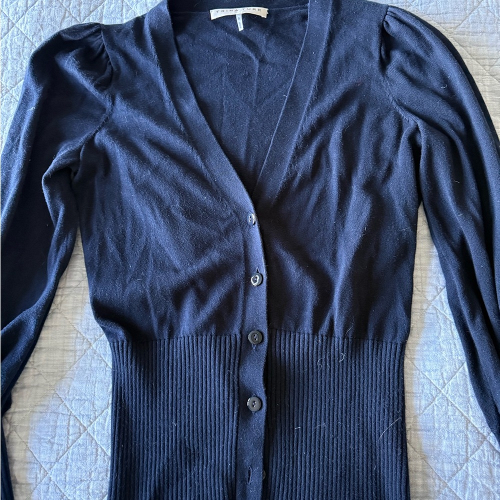 Trina Turk Navy V-Neck Cardigan Sweater